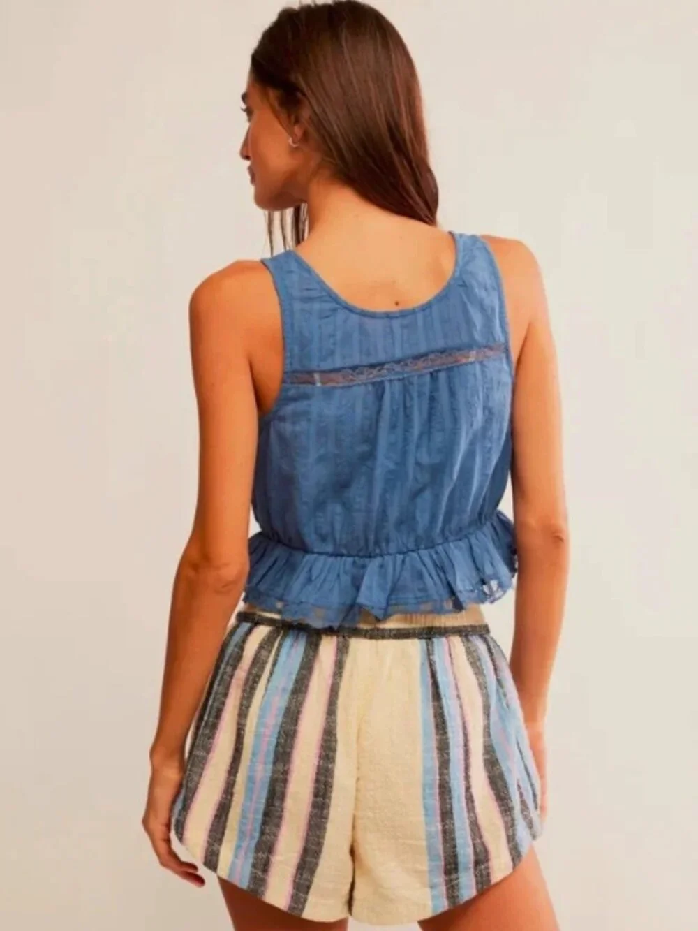 Free People Alana Lace Tank Sleeveless Buttondown Cropped Top L - Picture 2 of 7